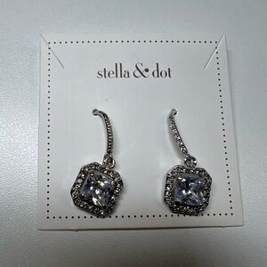 Stella & Dot Silver Square Crystal Deco Drop Earrings